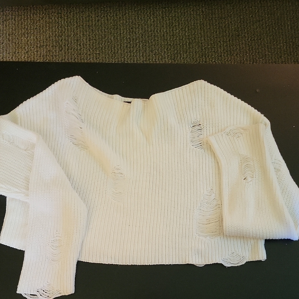 Forever 21 Cream Ribbed Knit Sweater
